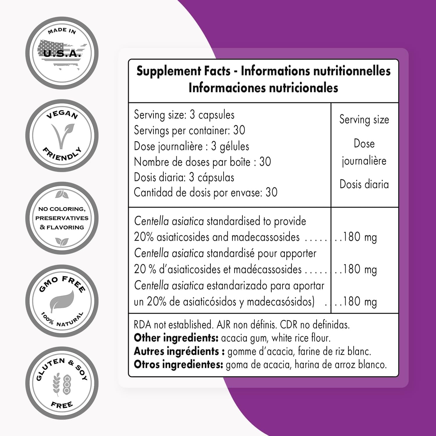 '- Centella Asiatica 180Mg per Day - Gotu Kola Extract Supplement | Non-Gmo & Gluten Free - 90 Vegetarian Capsules