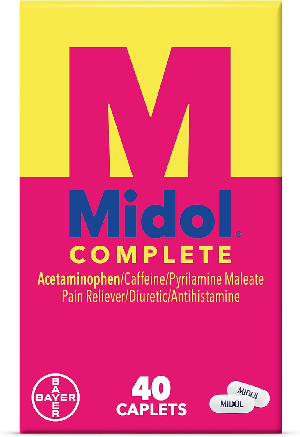 Midol Complete Menstrual Pain Relief Caplets, 40 Count - Provides Cramp, Headache, and Bloating Relief 