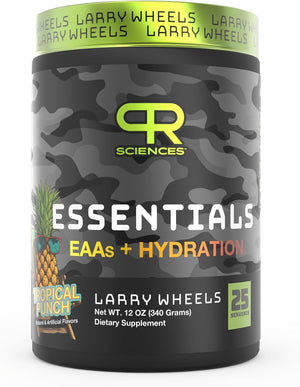 Larry Wheels' Essential Amino Acids EAA Powder - Tropical Punch - Pre, Intra & Post Workout Drink - BCAA Powder for Men & Women, EAA + BCAA + Hydration. Advanced Formula with Astragin.