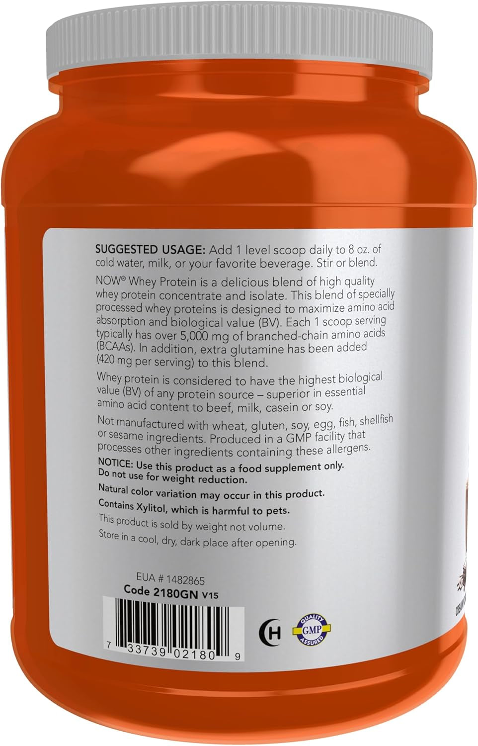 NOW Sports Nutrition, Whey Protein, 24 G with Bcaas, Creamy Chocolate Powder, 10-Pound