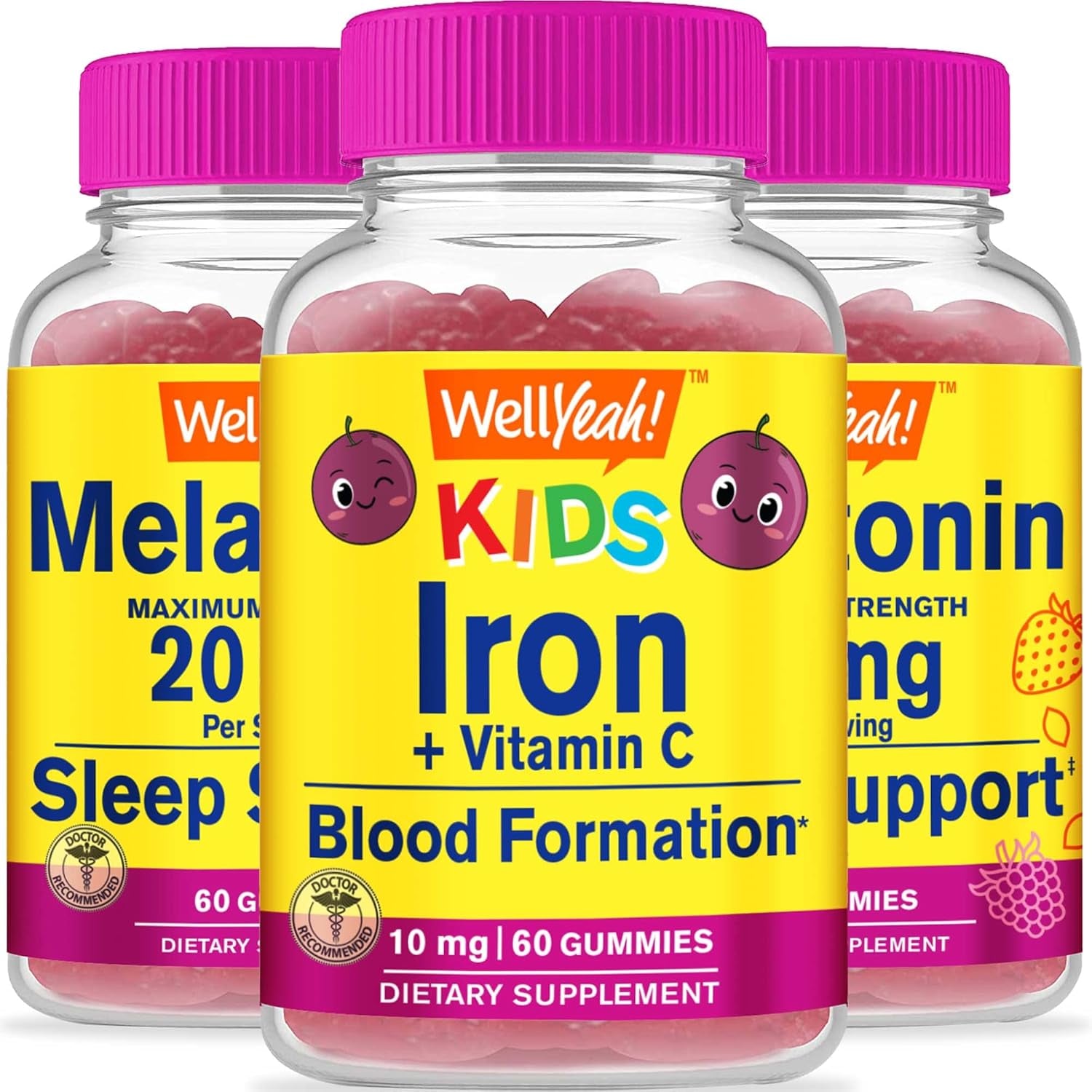 Wellyeah Melatonin 20Mg 2 Pack + Iron Kids Gummies Bundle - Sleep Support - Anemia Support, Red Blood Cell Formation, Energy, and Immunity Support - Gluten Free and Gelatin Free, Vegetarian 