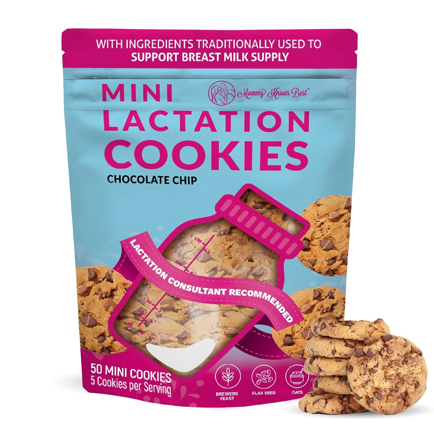 Lactation Cookies Breastfeeding Supplement - Chocolate Chip - Support Mothers Breast Milk Supply Increase - with Brewers Yeast Powder, Oat Flour, and Flax for Lactation - Fenugreek Free - 1.25 LBS 