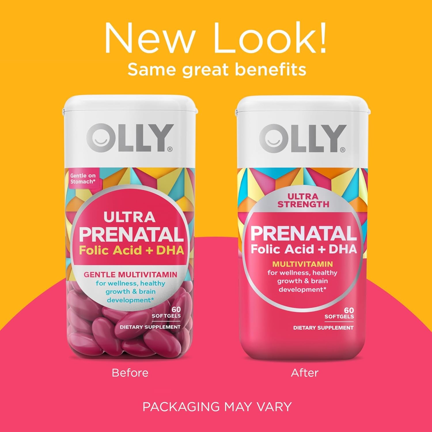 OLLY Ultra Strength Prenatal Multivitamin Softgels with Brain Development Support + Colace Clear Stool Softener Capsules, 28 Count