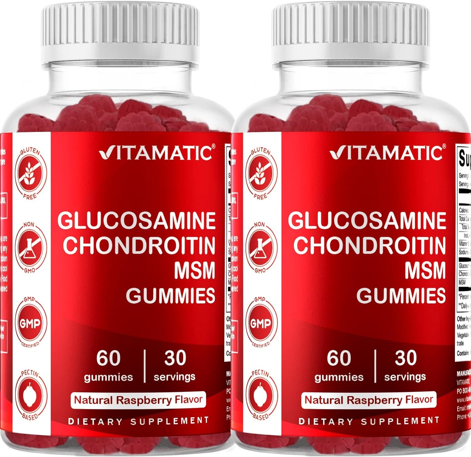 Vitamatic 2 Pack Glucosamine Chondroitin Gummies with MSM & Vitamin E - Joint Support - 60 Pectin Based Gummies 