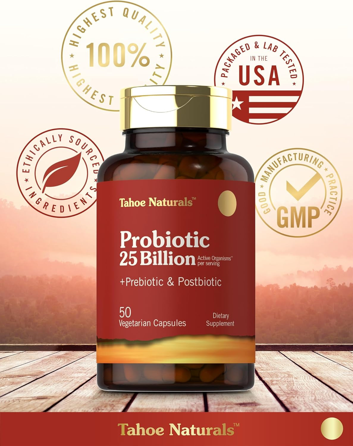 Prebiotic, Probiotic & Postbiotic | 25 Billion CFU | 50 Powder Pills | Men and Women'S Digestive Health | Vegetarian and Non-Gmo Supplement | Tahoe Naturals