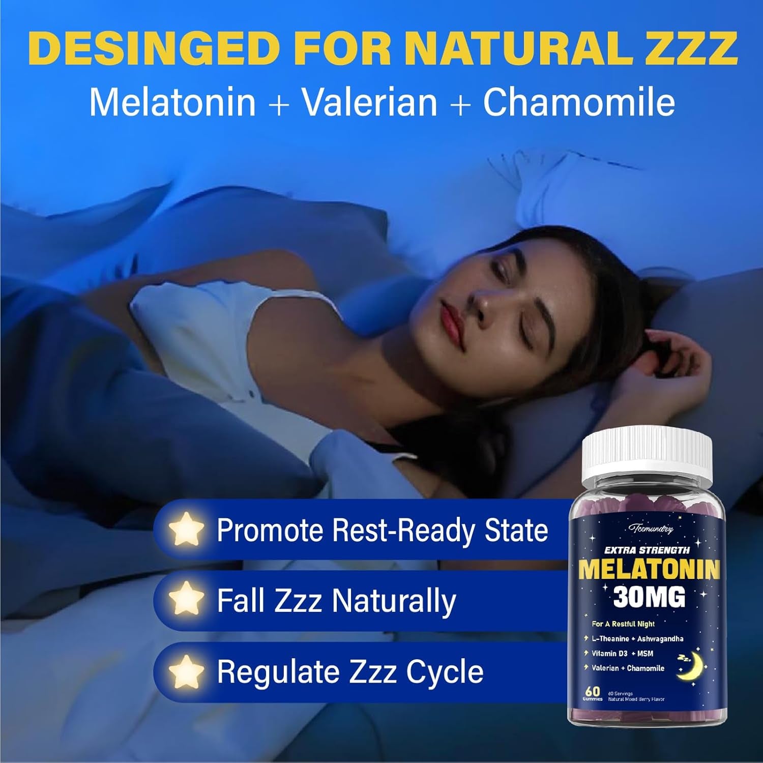 Melatonin Gummies 30Mg for Adults: Maximum Strength Melatonin Supplement with L-Theanine, Ashwagandha, MSM, Vitamin D3 & Zinc - Non-Habit Forming, for Rest Cycle, Deep Zzzs, Natural Mixed Berry Flavor