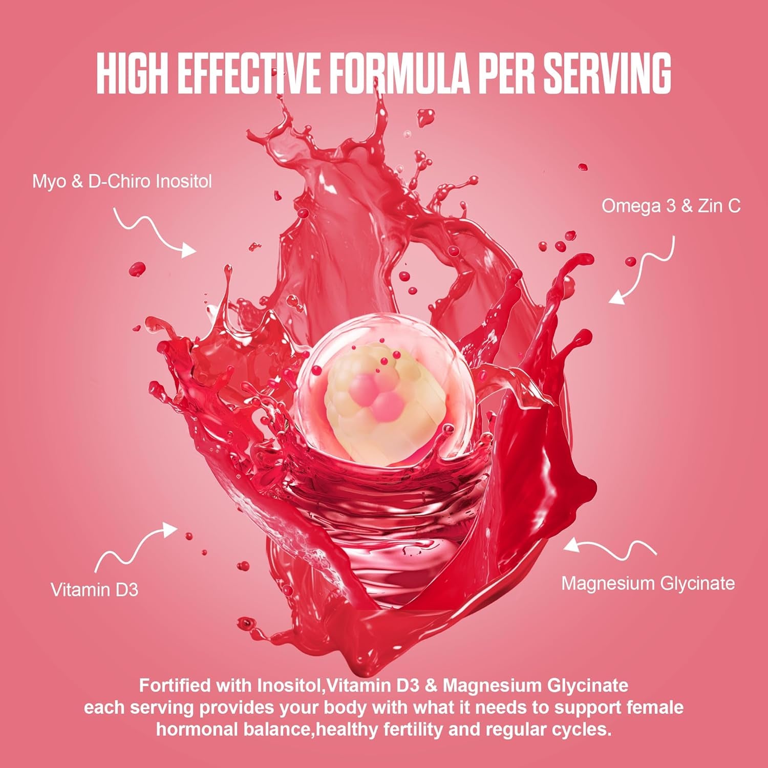 Inositol Gummies, Inositol Supplement with Myo-Inositol & D-Chiro Inositol + Vitamin D3, Ideal 40:1 Ratio, with Magnesium Glycinate 400Mg, Supports Regular Cycle for Women, Vegan, 60 Gummies