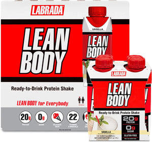 LABRADA Nutrition - Lean Body RTD Whey Protein Shake, Convenient On-The-Go Meal Replacement Shake for Men & Women, 20 Grams of Protein – Zero Sugar, Lactose & Gluten Free, Vanilla (Pack of 16) 