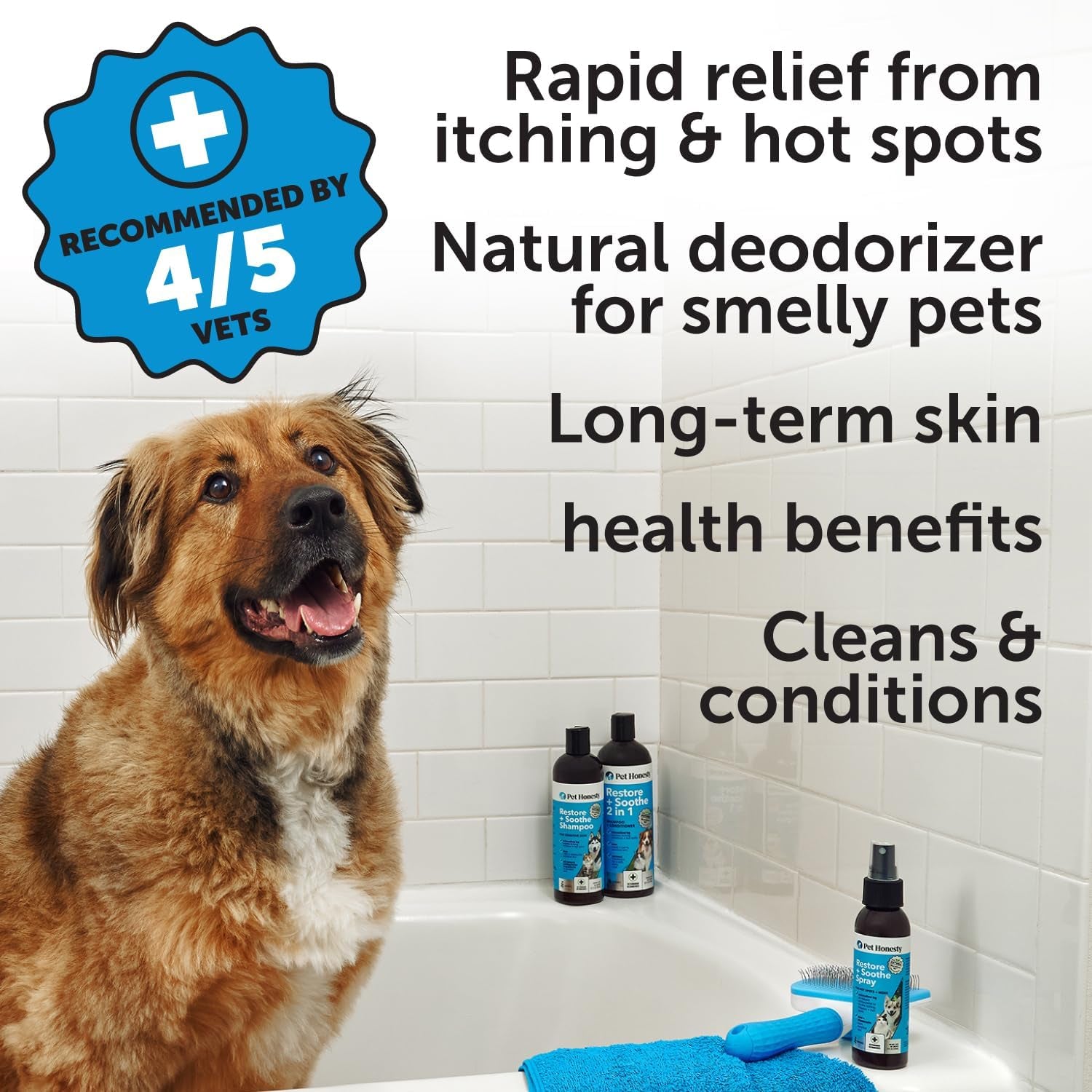 Pet Honesty Restore + Soothe 2 in 1 Shampoo + Conditioner for Sensitive Skin for Dogs & Cats - Dog Skin and Coat Supplement - Soothes Itching, Irritation and Hot Spots (Coconut) - 16Oz