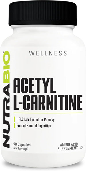 Nutrabio Acetyl L-Carnitine (ALCAR) Supplement, 500Mg - Support Natural Energy Production, Metabolic Management, and Overall Health, 90 Capsules
