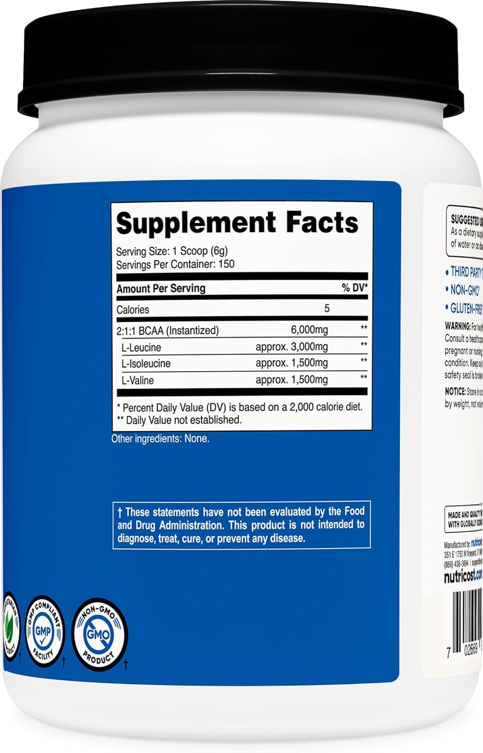 Nutricost BCAA Powder 2:1:1-150 Servings (Unflavored)