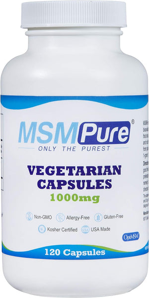 Kala Health Msmpure Vegetarian Capsules, 120 Count, Made with Organic Sulfur Crystals, 99.99% Pure Distilled MSM Supplement, 1,000 Mg per Capsule, Made in USA