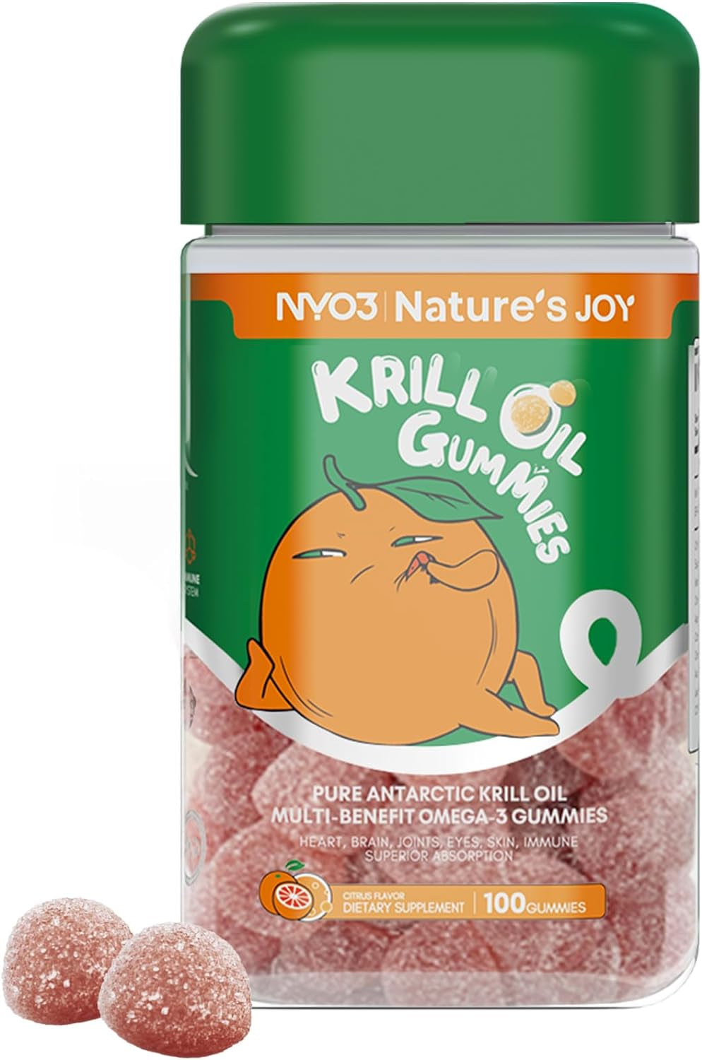 Omega 3 Gummies for Kids, Krill Oil Gummies 135Mg for Adults, EPA + DHA Omega 3 Supplement for Joint, Heart, Brain and Immunity Health Support, Orange 