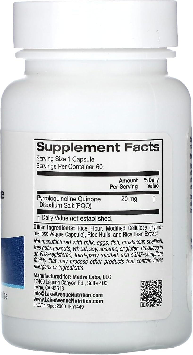 Lake Avenue PQQ, Pyrroloquinoline Quinone, 20 Mg, 60 Veggie Capsules