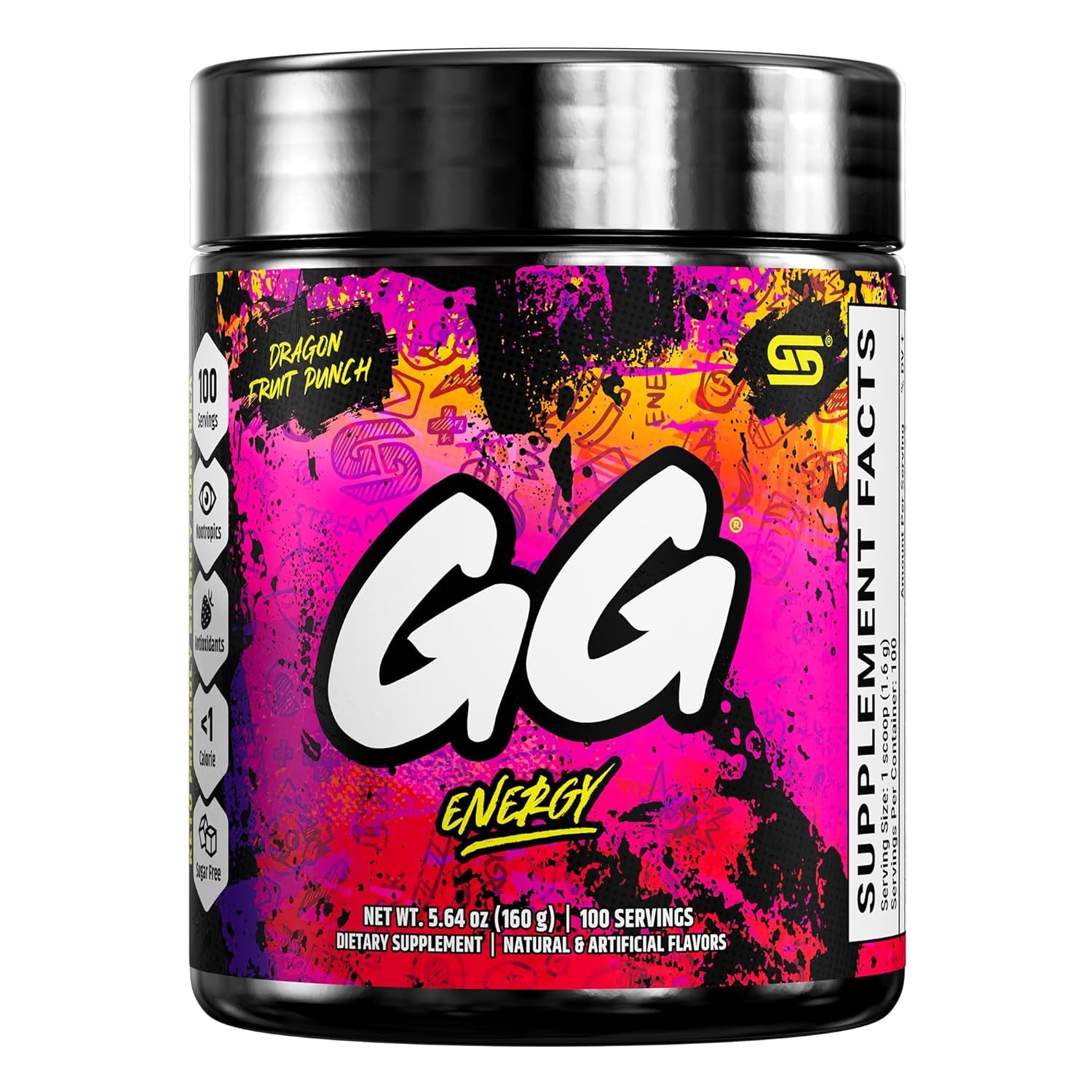 Gamer Supps, GG Energy Dragonfruit Punch (100 Servings) - Keto Friendly Gaming Energy and Nootropic Blend, Sugar Free + Organic Caffeine + Vitamins + Immune Support, Powder Energy Drink 