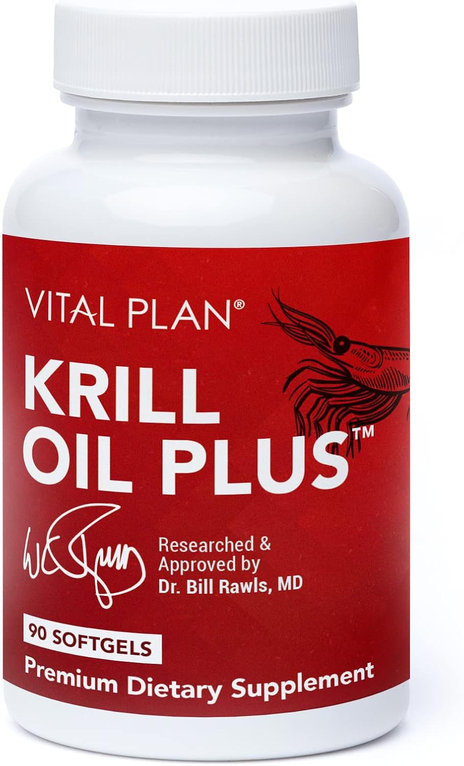 Krill Oil plus Supplement - 90 Krill Omega-3 Softgels Researched & Approved by Dr. Bill Rawls - Astaxanthin Supplement for Heart, Liver & Brain Health