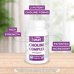 '- Choline Complex (Patented & High Strength) - with Choline Bitartrate, GPC Choline & CDP Choline - High Potency Choline Supplements | Non-Gmo & Gluten Free - 60 Vegetarian Capsules
