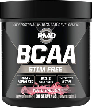 PMD Sports BCAA Stim-Free Amino Acids - Better Workout Performance, Enhanced Recovery, Daily Energy, Muscle Builder, and Muscle Sparing - BCAA Powder Drink Mix - Watermelon (30 Servings)