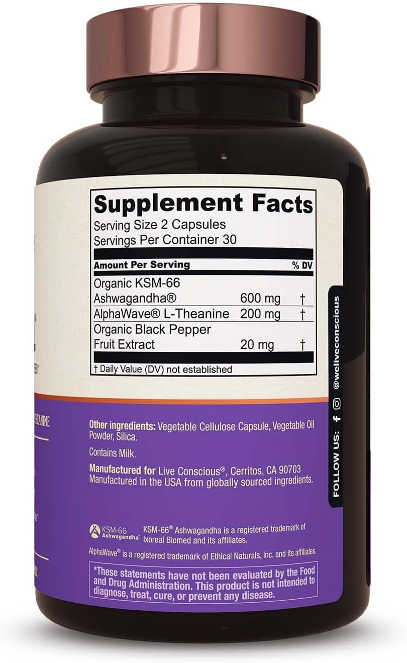 KSM-66 Ashwagandha Supplement W/L Theanine & Alphawave - Zenwell Everyday Stress Relief, Mood Support, Cognitive, Brain Health - Ashwagandha for Men & Women - 60 Capsules