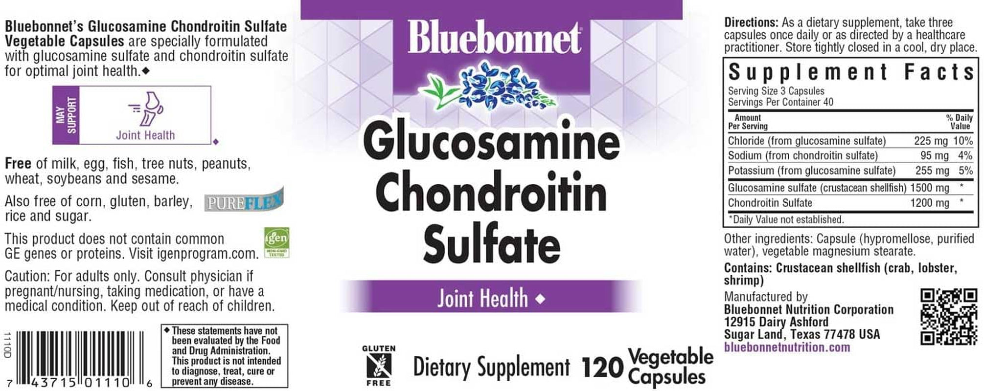 Bluebonnet Glucosamine Chondroitin Sulfate Supplement, 60 Count 