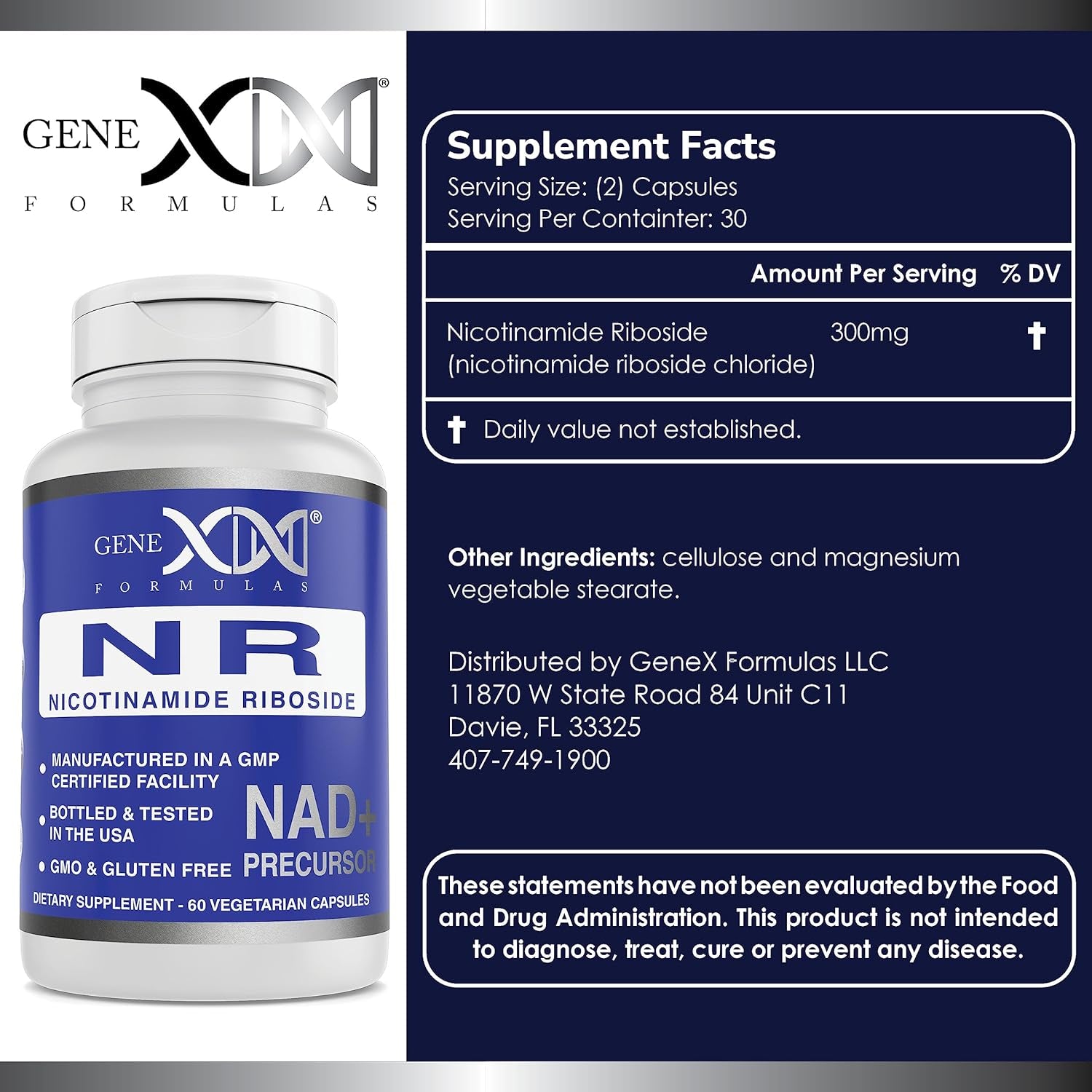 GENEX NR Nicotinamide Riboside 500Mg/Serving (120 Capsules) NAD+ Precursor for Healthy Aging - Gmp-Certified, Non-Gmo, Gluten-Free, Vegetarian (1 Pack) 