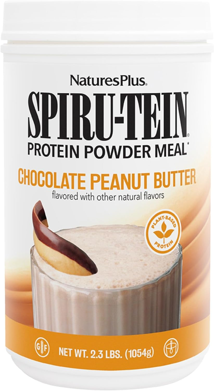 Natures plus SPIRU-TEIN Shake - Chocolate Peanut Butter - 2.3 Lbs, Spirulina Protein Powder - Plant Based Meal Replacement, Vitamins & Minerals for Energy - Vegetarian, Gluten-Free - 34 Servings 