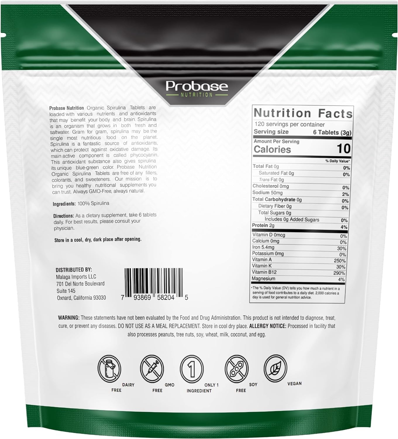 Organic Spirulina Supplement, 3000MG per Serving, Approx. 720 Tablets (4 Month Supply), Rich in Prebiotics & Proteins, Vegan, Superfood, Premium Spirulina Pills Organic