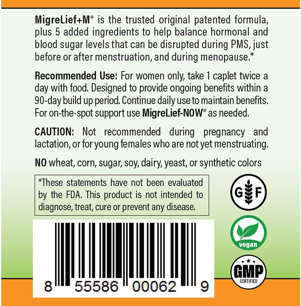 Migrelief+M, Nutritional Support for Menstrual Migraine Sufferers, 60 Caplets