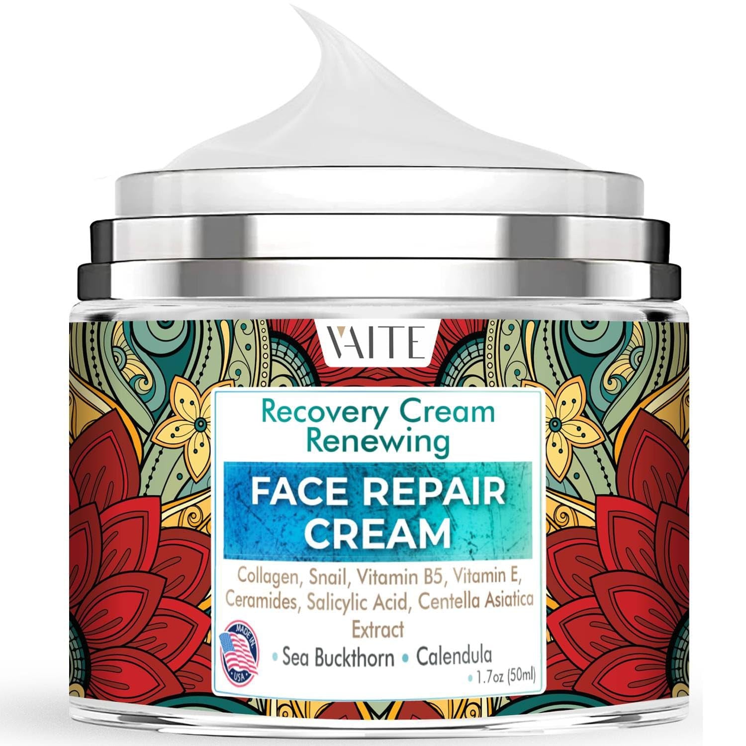 VAITE Face Moisturizer Remedy Skin Repair Cream with Snail, Salicylic Acid, Vitamin B5, Vitamin E, Collagen, and Ceramides for Men and Women Anti-Aging Anti-Wrinkle Made in USA Night and Day 
