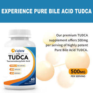 TUDCA 500Mg Supplement, Liver and Gallbladder Support, Genuine Pure Bile Salts with Bitter Taste, Gluten Free, Non GMO - 60 Capsules