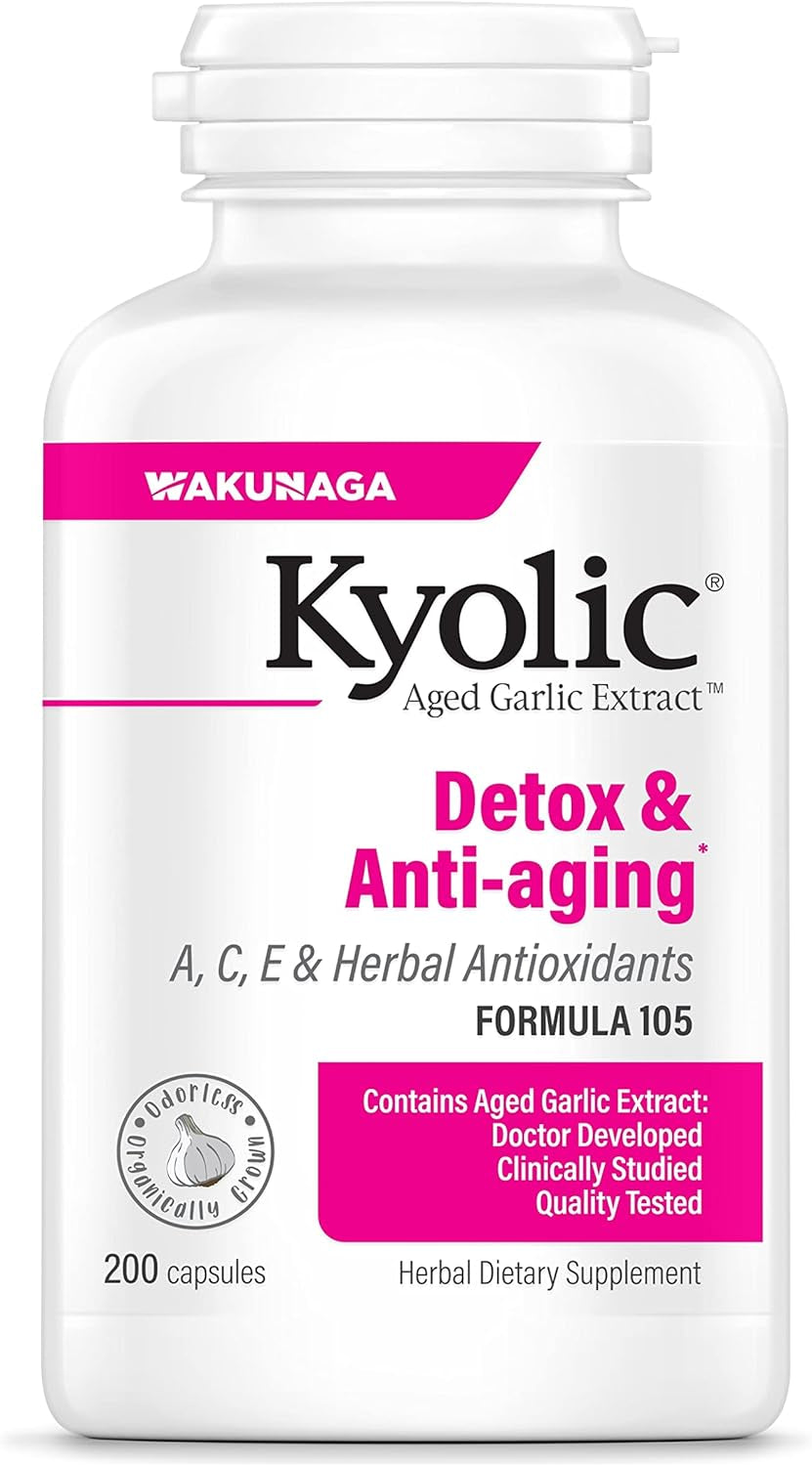 Kyolic Aged Garlic Extract Formula 105, Detox and Anti-Aging, 100 Capsules (Packaging May Vary)