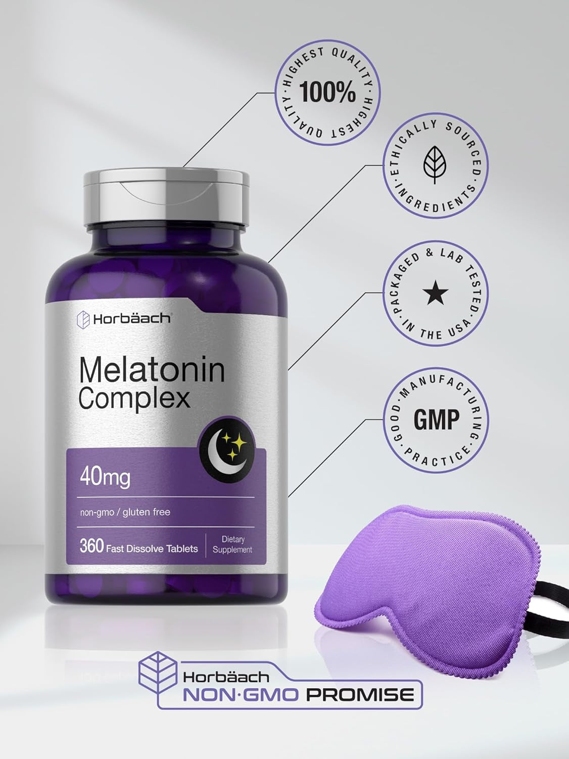 Horbäach Melatonin 40Mg Complex | 360 Fast Dissolve Tablets | Adult Extra Strength Supplement | with Chamomile and Ashwagandha | Vegetarian, Non-Gmo, Gluten Free