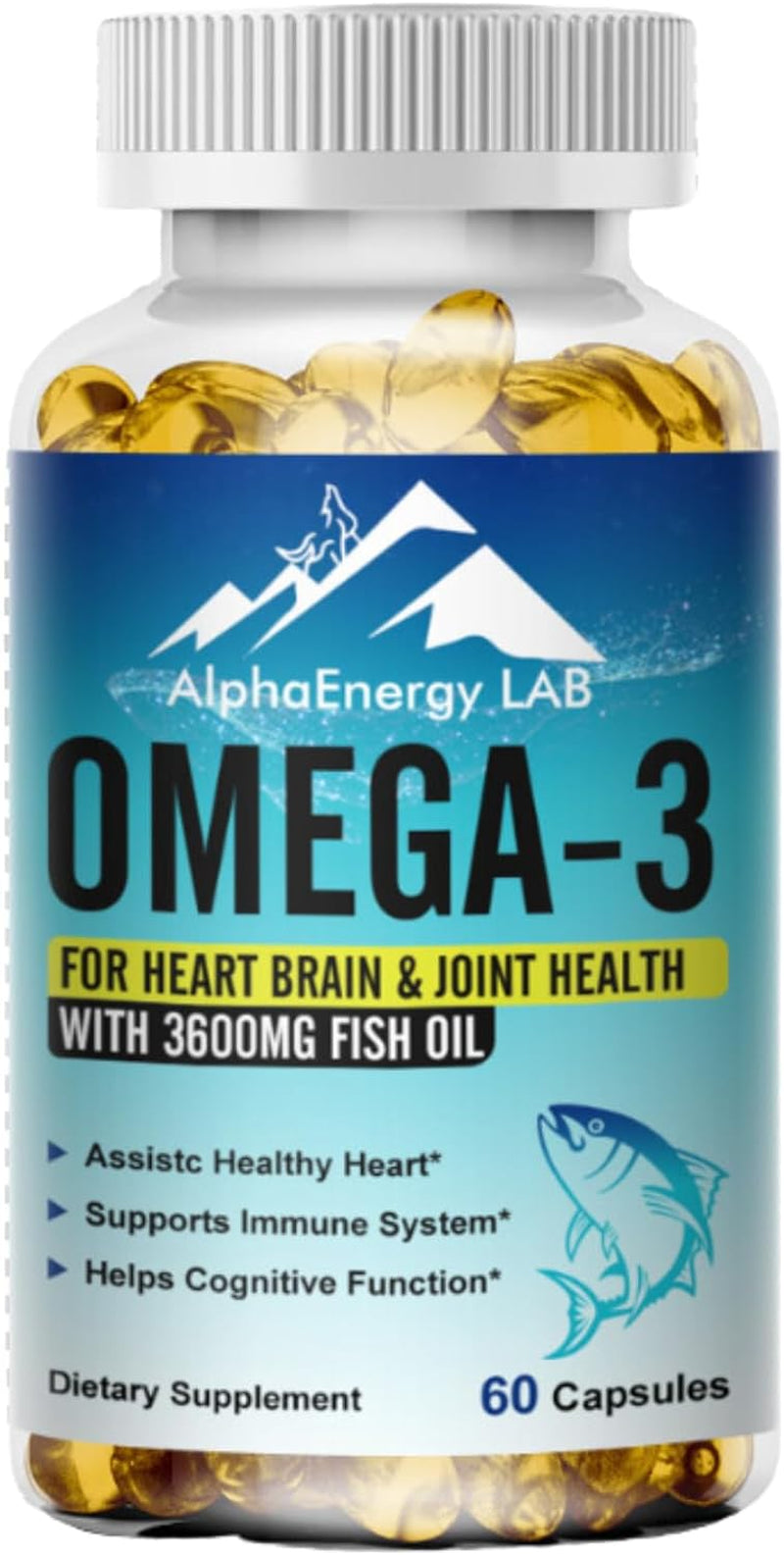 LAB Omega-3 with Triple Strength 3600MG Fish Oil for Heart, Brain, Immune Suppport & Joint Health - Burpless W/Epa & DHA Fatty Acids from Wild Alaskan 