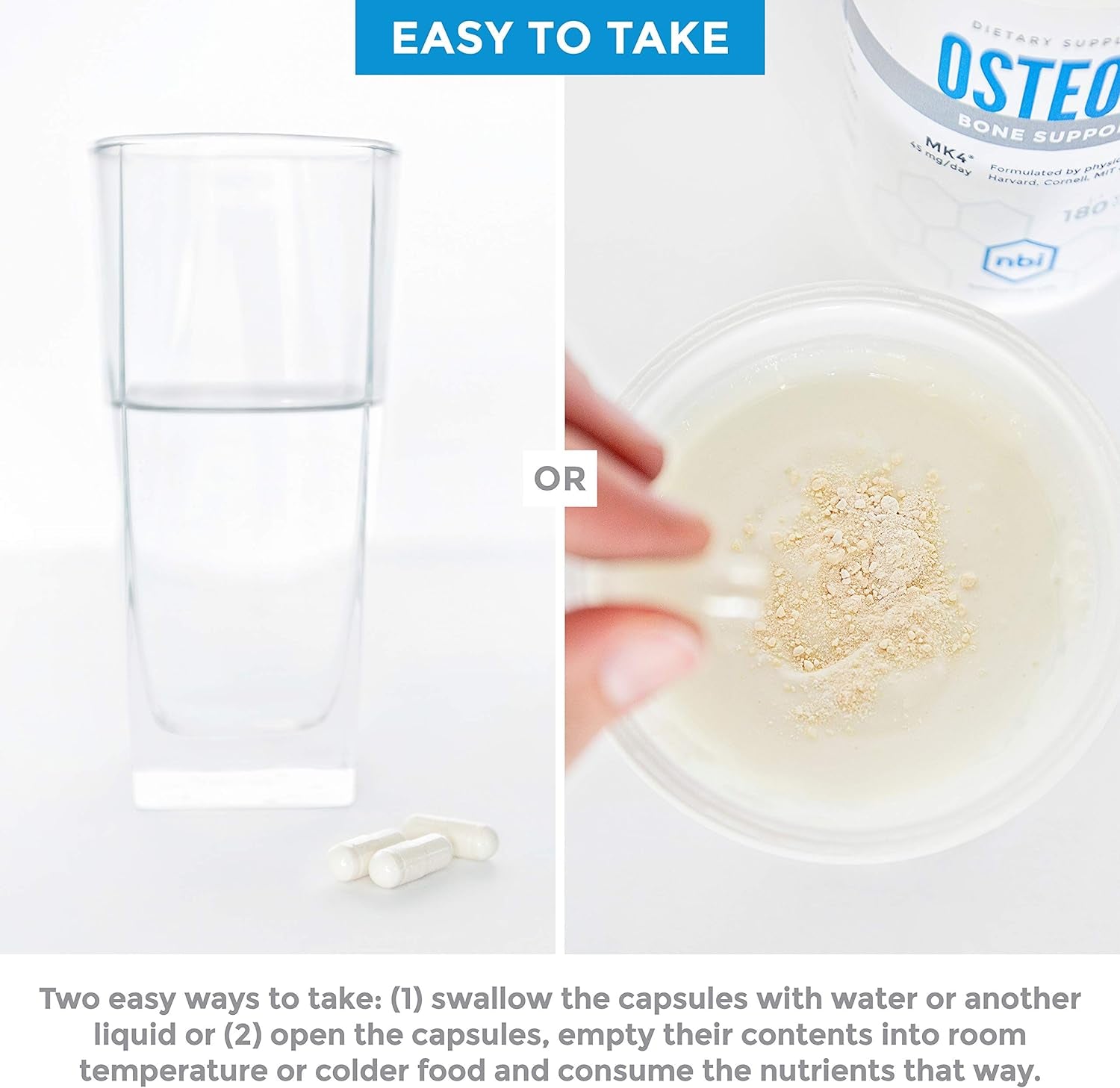 NBI Osteo-K Bone Support | Vitamin D & K Complex with Calcium Citrate Supplement | 45Mg Vitamin K2 (MK4) for Strong Bone Health & Function | 180Ct Veggie Capsules