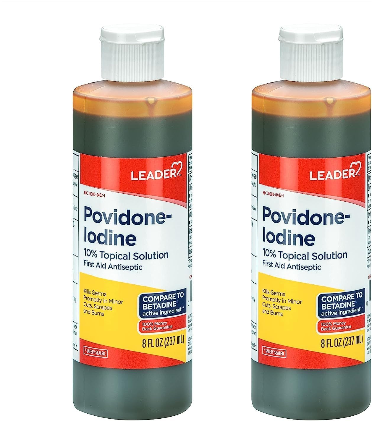 Leader Povidone Iodine 10% Prep Solution USP, First Aid Antiseptic Wound Cleanser, Wound Wash, Antiseptic Soap, 8 Fl Oz