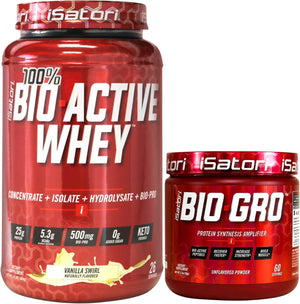 Isatori Bio-Gro Vanilla Ice Cream (60 Servings) & Bio-Active Whey Protein Powder Unflavored (30 Servings)