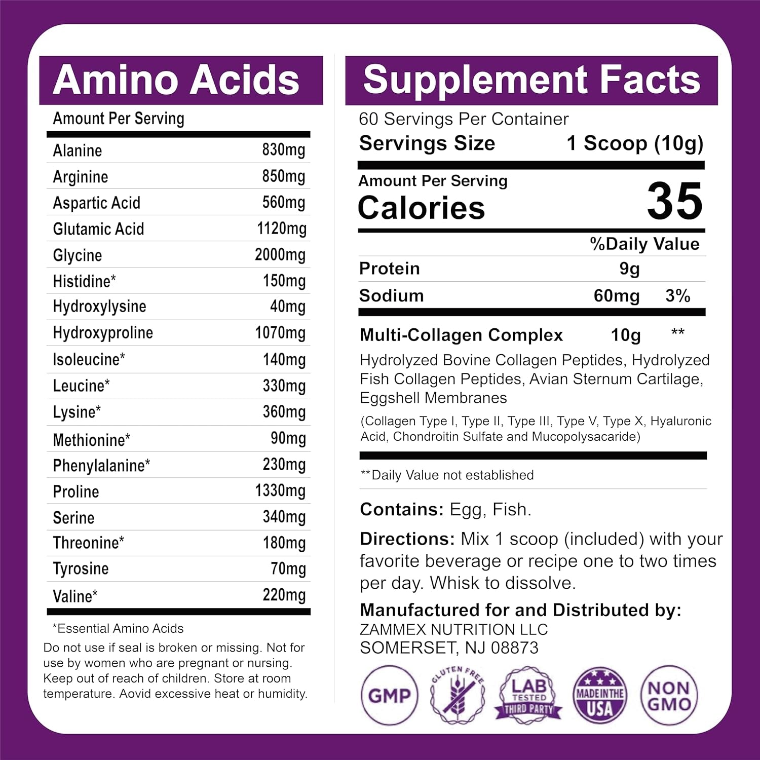 Zammex Multi Collagen Peptides+Bovine Colostrum Powder