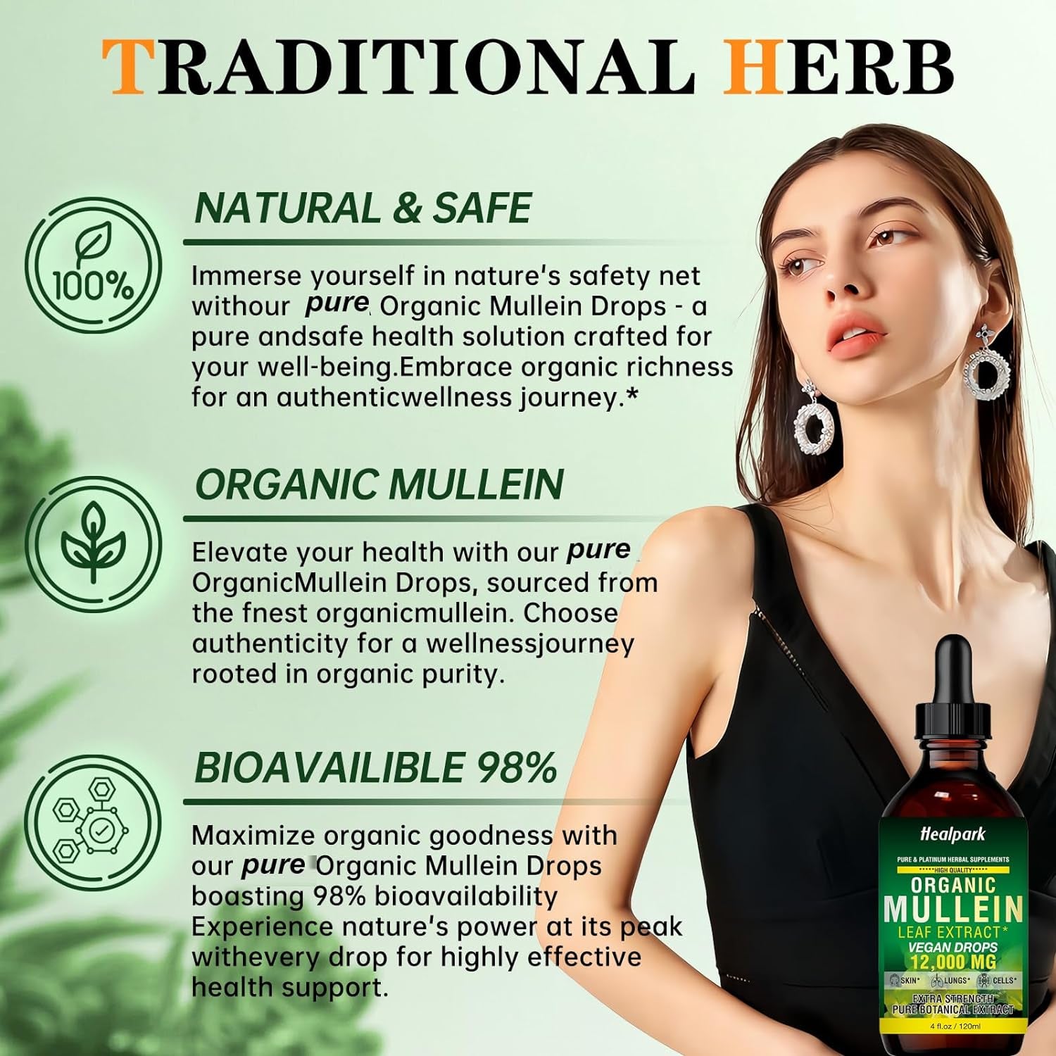 120ML Organic Mullein Drops for Lungs - Mullein Leaf Extract Supplement - Respiratory Health Support - as Liquid, Tincture, Tea 