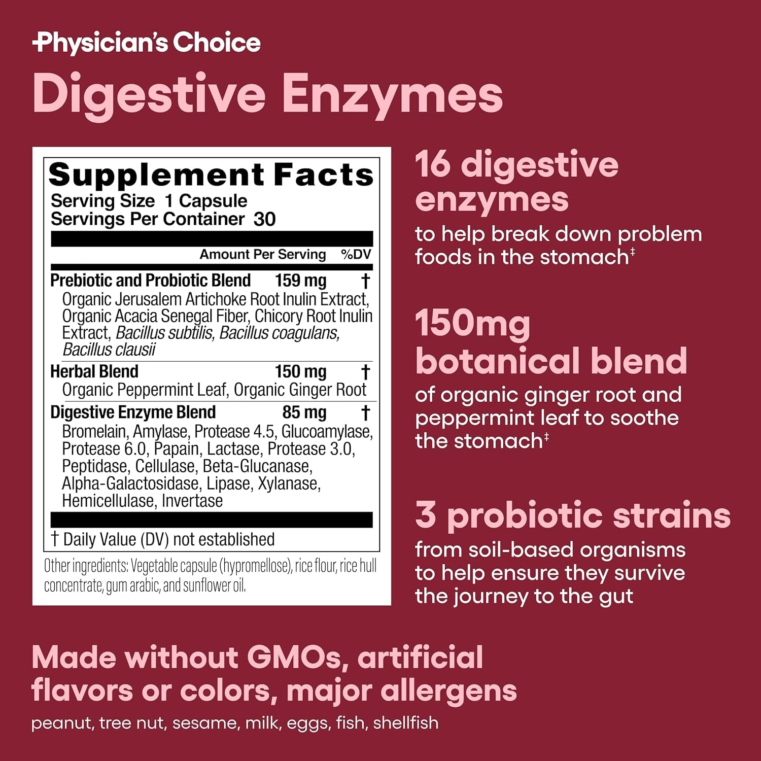 Digestive Enzymes - Multi Enzymes, Bromelain, Organic Prebiotics & Probiotics for Digestive Health & Gut Health - Bloating & Meal Time Discomfort - Dual Action - All Diets - 30 CT 