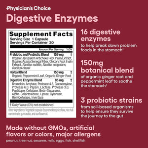 Digestive Enzymes - Multi Enzymes, Bromelain, Organic Prebiotics & Probiotics for Digestive Health & Gut Health - Bloating & Meal Time Discomfort - Dual Action - All Diets - 30 CT 