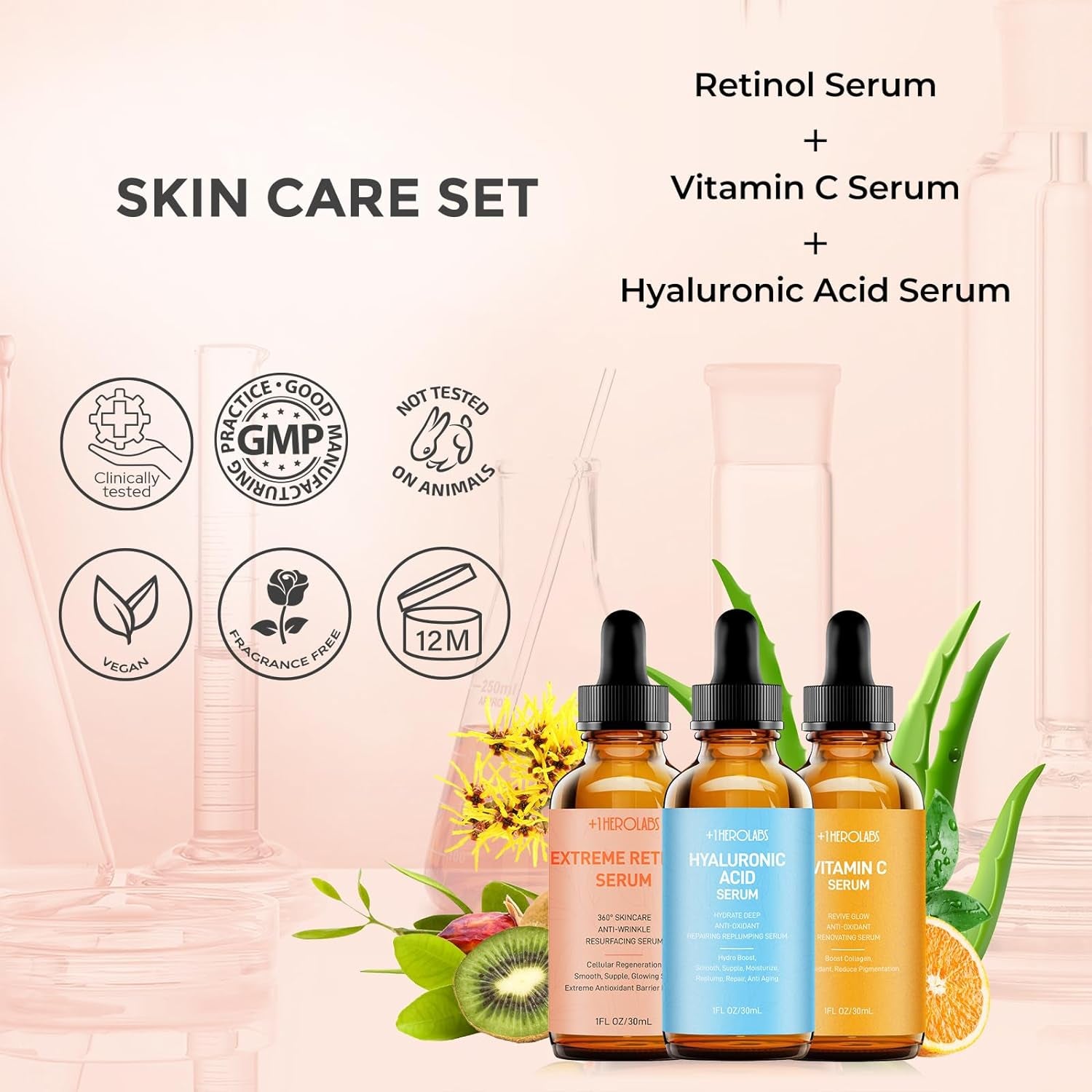 Retinol Serum for Face 2.5%, B5 Herbal Resurfacing Retinol Serum with Vitamin C, Vitamin E, Hyaluronic Acid, Serum for Anti-Aging, Wrinkle Smoothing, Dark Spot Corrector, Brighten Dullness 2 Packs