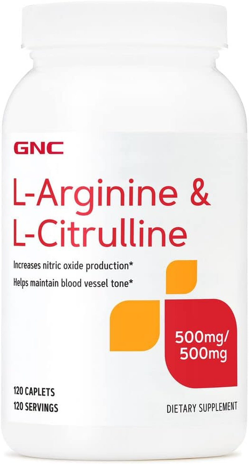 L-Arginine & L-Citrulline 500Mg/500Mg, 120 Caplets, Increases Nitric Oxide Production 