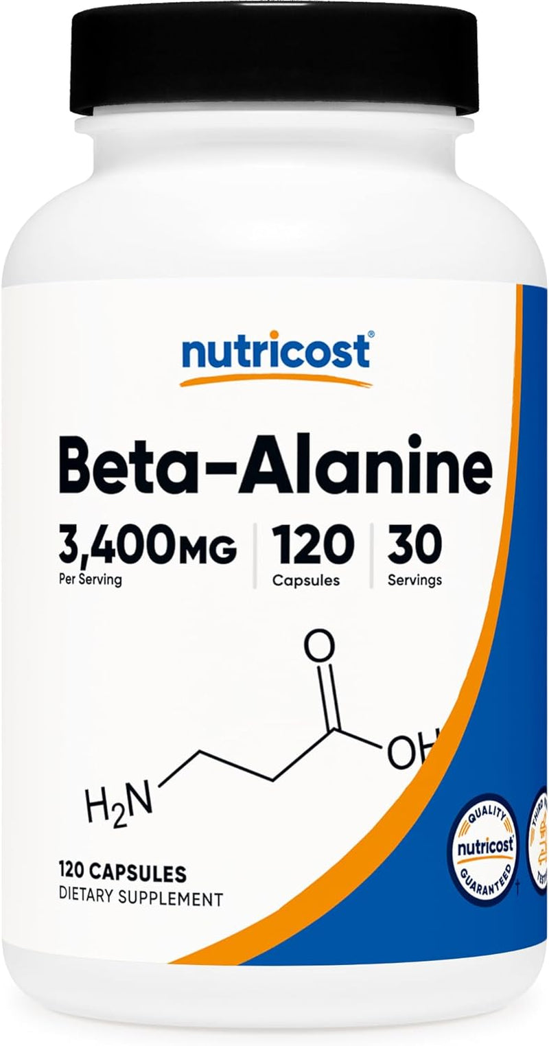 Nutricost Beta-Alanine Capsules 3400Mg, 120 Caps (30 Serv) - Potent Beta Alanine, Gluten Free & Non-Gmo, 850Mg per Cap