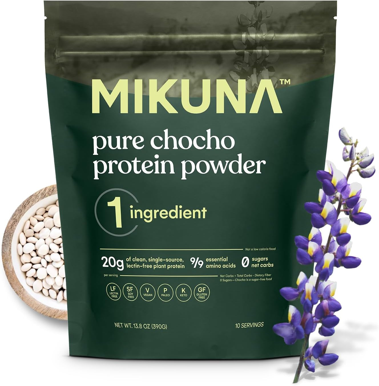 Mikuna Vegan Protein Powder (Unflavored, 15 Servings) - Plant Based Chocho Superfood Protein - Dairy Free Protein Powder Packed with Vitamins, Minerals & Fiber - Gluten, Keto & Lectin-Free 