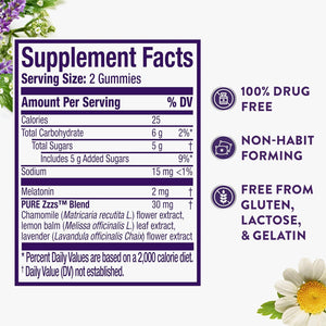 Zzzquil PURE Zzzs Melatonin Gummies, Sleep Aid, Melatonin 2Mg, with Chamomile & Lavender, Melatonin Sleep Gummies, Sleep Aids for Adults, Wildberry Vanilla Flavored, 72 Sleep Gummies
