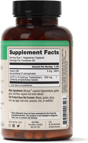 Naturewise 5-HTP 200Mg Mood Support, Natural Sleep Aid Helps Promote Healthy Eating Habits, Easy-To-Digest Delayed Release Capsules Enhanced W/ Vitamin B6, Non-Gmo (2 Month Supply - 60 Count)