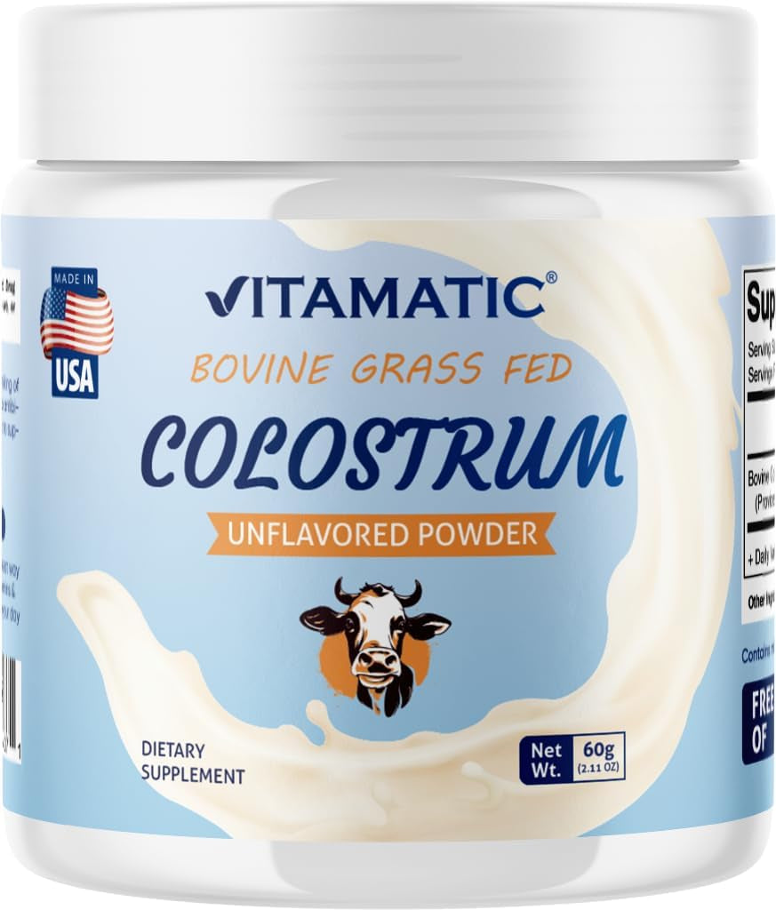 Vitamatic Bovine Colostrum Powder - Supplement for Gut Health, Hair Growth, Beauty, Muscle Recovery, & Immune Support - Easy to Mix - 30 Servings (Unflavored) (30 Servings, Unflavored)