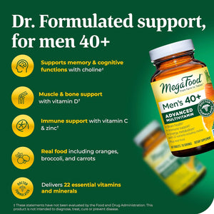 Megafood Men'S 40+ Advanced Multivitamin for Men - Dr-Formulated - Choline, Vitamin B, Vitamin C, Vitamin D, Zinc & Real Food - Brain Health, Immune Support - Vegetarian - 60 Tabs (30 Servings)