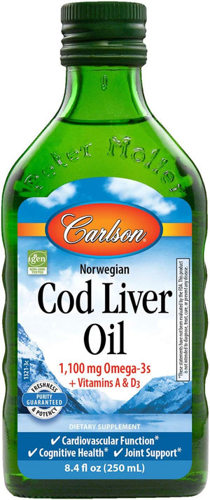 Carlson Cod Liver Oil, Norwegian, Natural, 1,100 Mg Omega-3S, 250 Ml