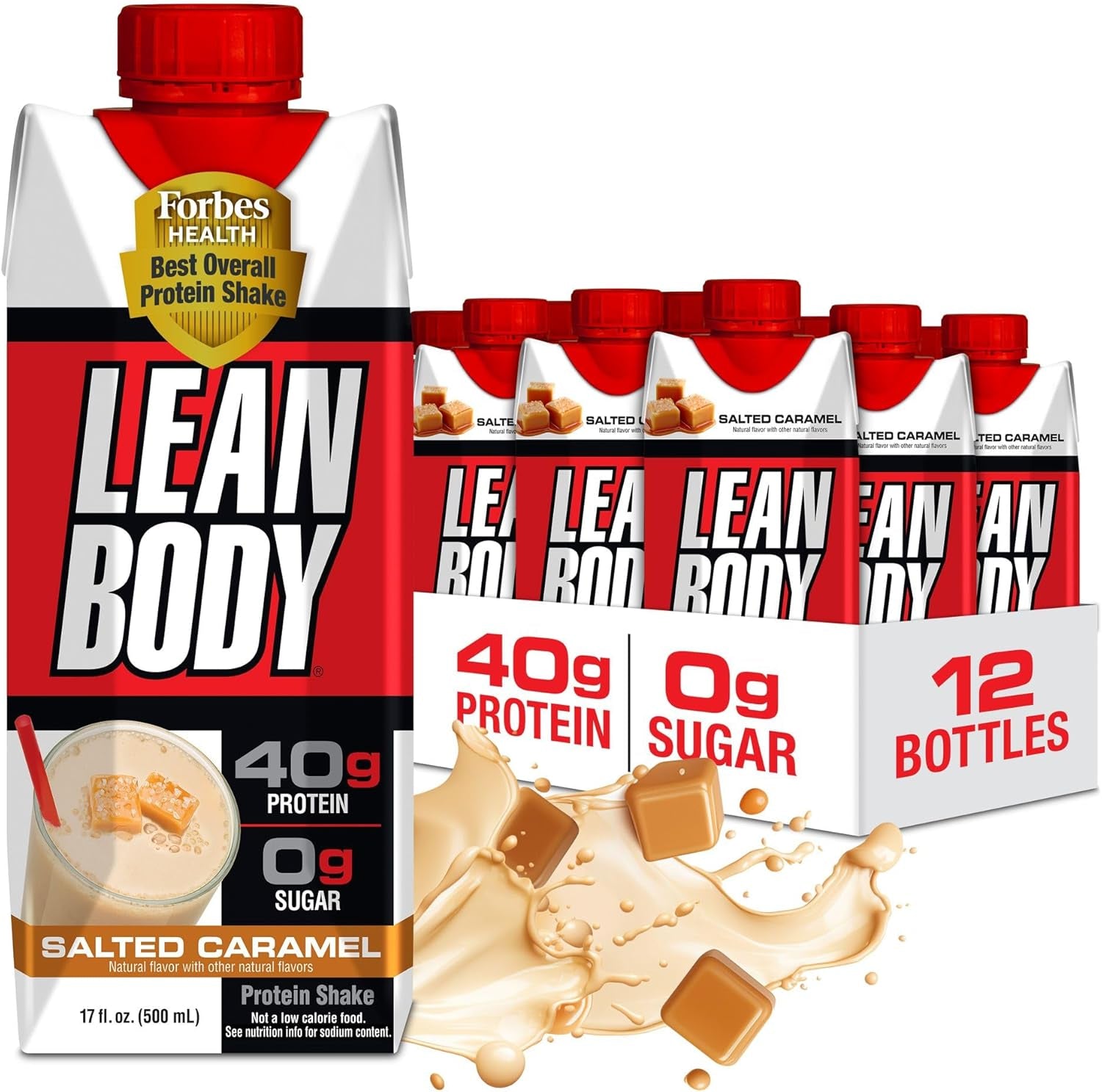 Lean Body Ready-To-Drink Salted Caramel Protein Shake, 40G Protein, Whey Blend, 0 Sugar, Gluten Free, 22 Vitamins & Minerals, 17 Fl Oz (Pack of 12)